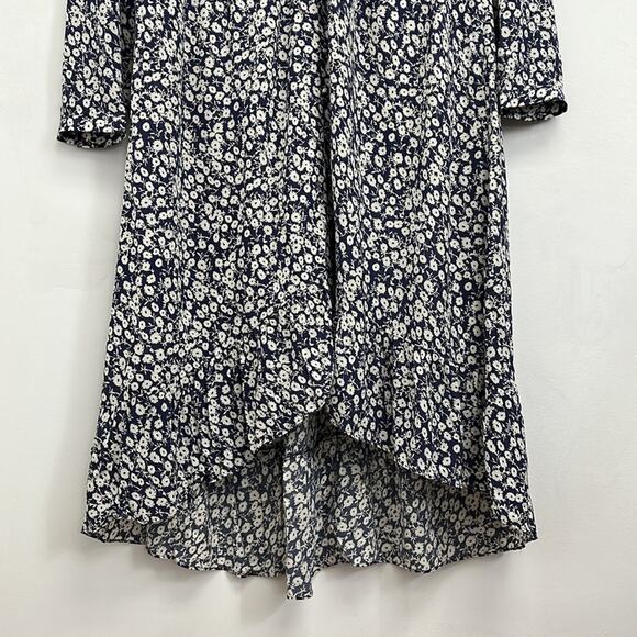 Rails Jade Navy Camellia Floral Feminine V-Neck Tie Waist High-Low Midi Dress XL - Picture 9 of 16